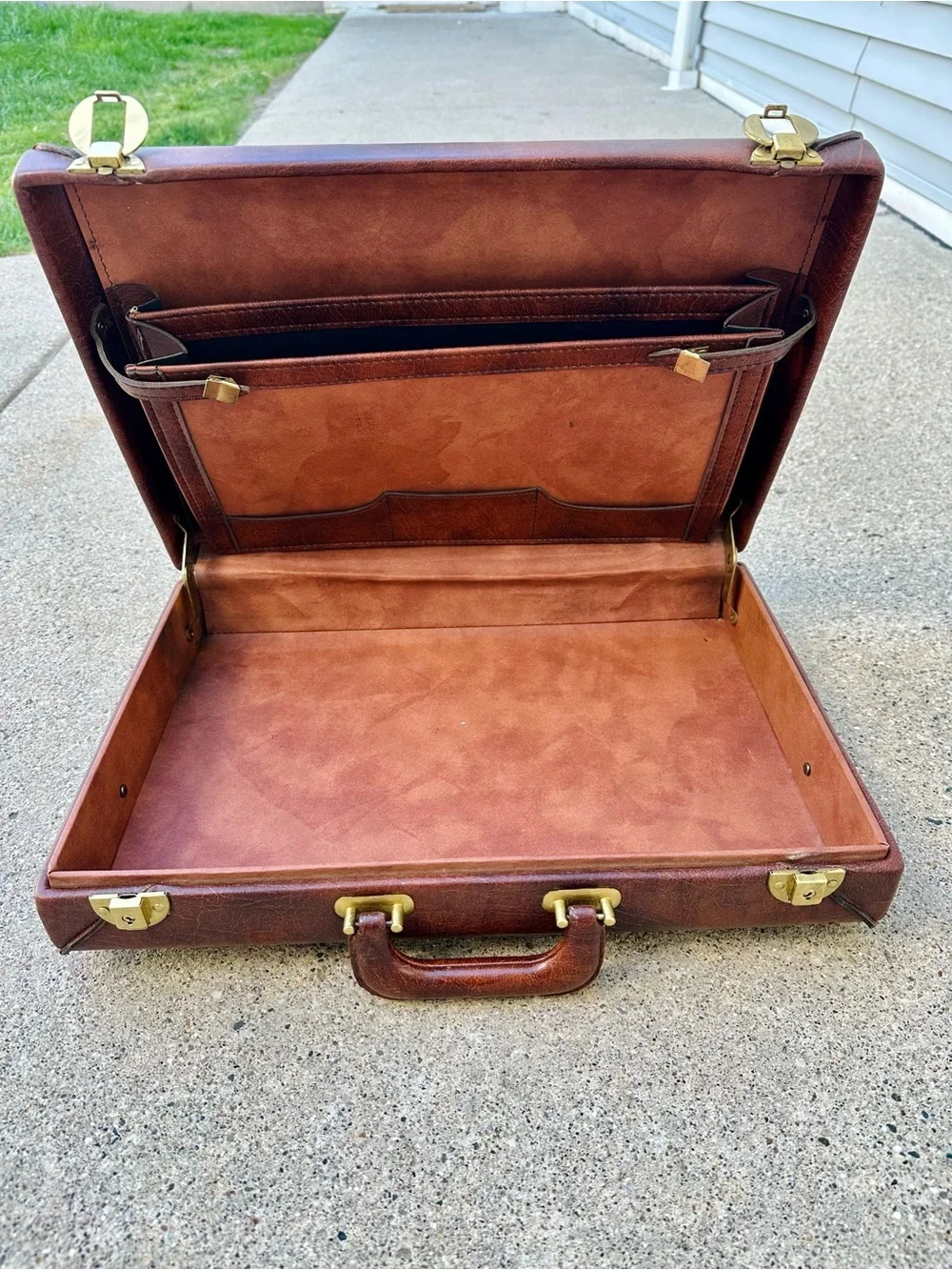 Vintage Classic Marbled Brown Leather Attaché Briefcase for Men, Hard Suitcase